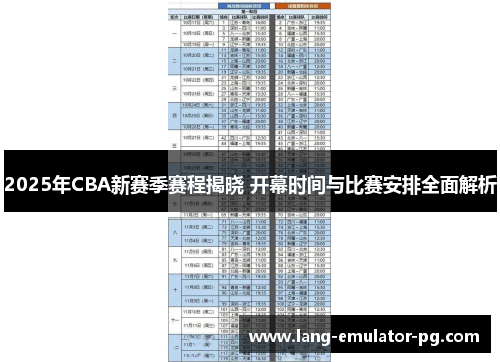 2025年CBA新赛季赛程揭晓 开幕时间与比赛安排全面解析