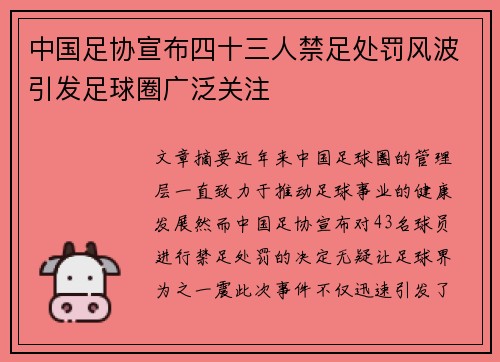 中国足协宣布四十三人禁足处罚风波引发足球圈广泛关注